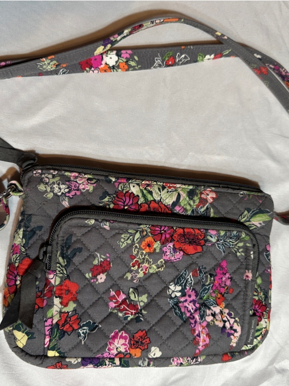 Vera Bradley Quilted Floral Crossbody in Charcoal Gray with Multicolor Flowers